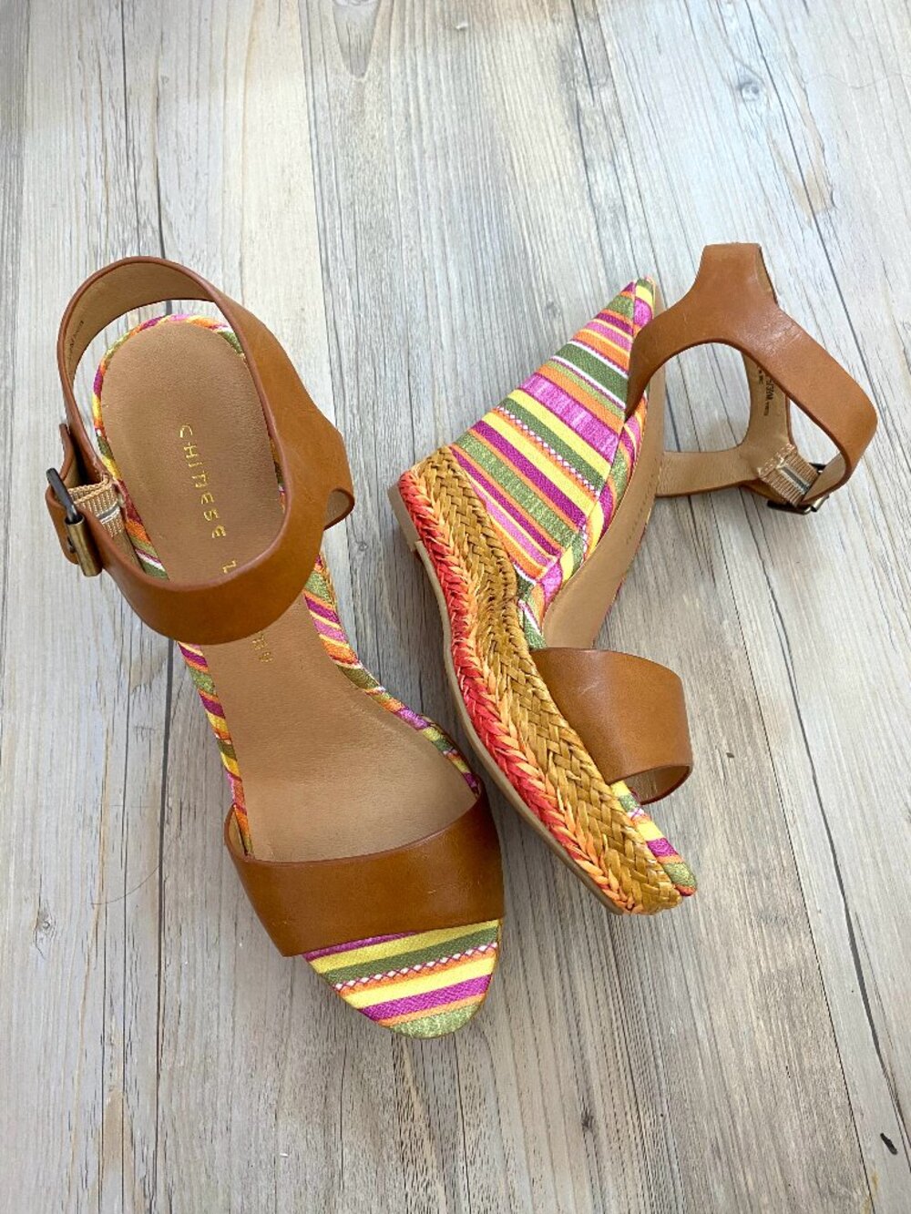 Chinese Laundry Multicolor Stripe Espadrille Wedges Size 8.5